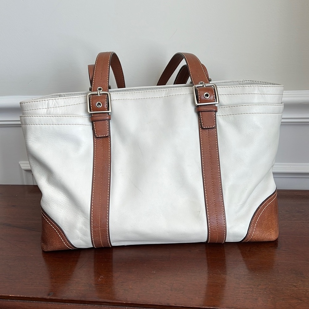 Coach Bone and British Tan Leather Large Tote Purse Style F11203
